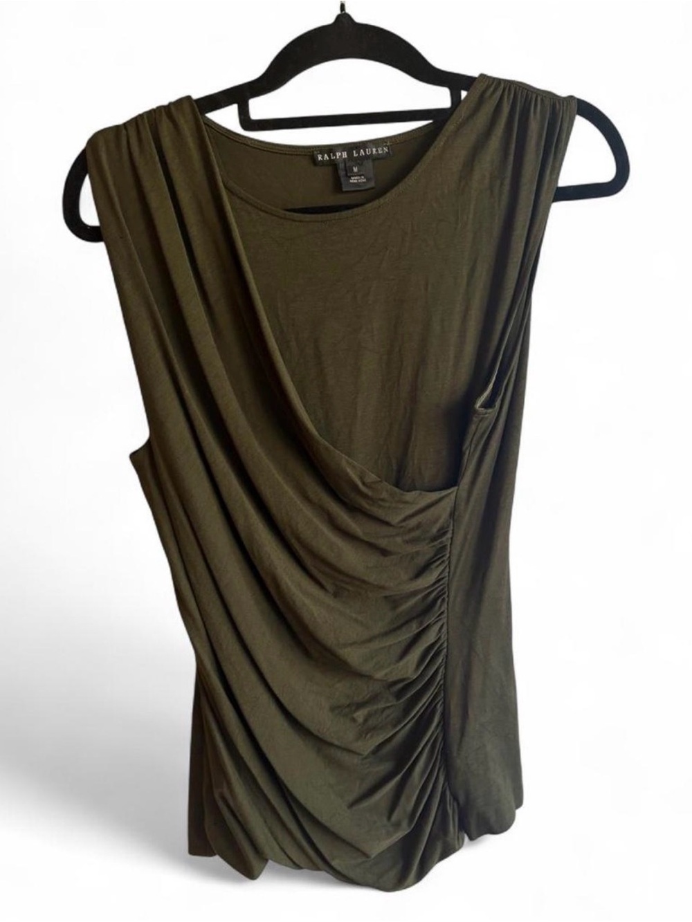 Vintage 90s Black Label Ralph Lauren Olive Green Draped Sleeveless Top